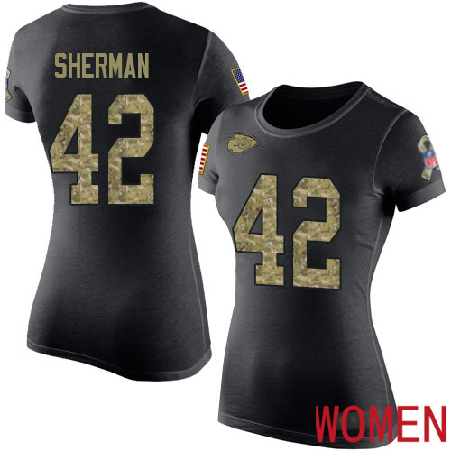 Women Kansas City Chiefs #42 Sherman Anthony Black Camo Salute to Service NFL T Shirt